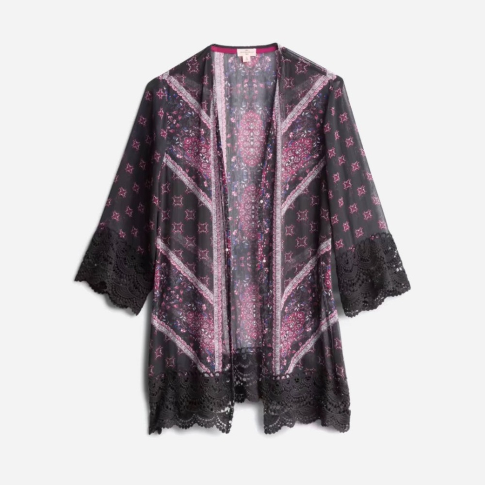 NWT Mason & Belle Laria Crochet Trim Open Front Kimono